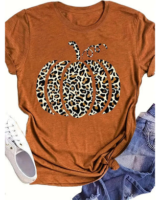 Vibrant Pumpkin Print Short Sleeve T-Shirt